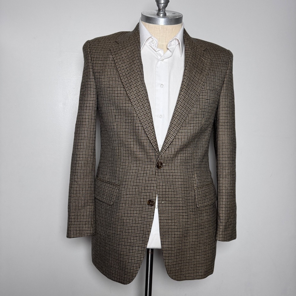 Chaps Ralph Lauren Blazer Mens 40T Brown Houndstooth Wool 2-Button Sport Coat